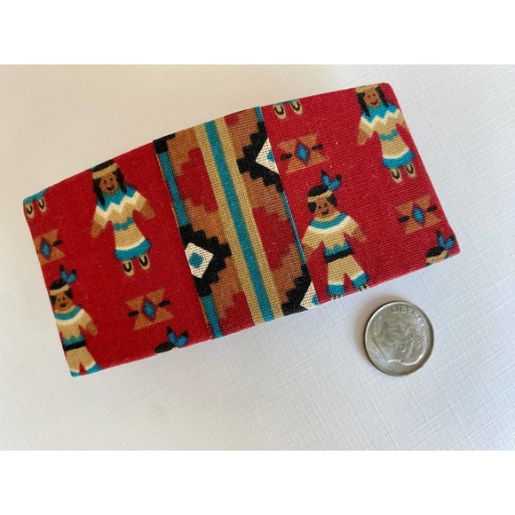 Vintage fabric covered Hair Barrette Clip made in France boho southwestern red - Picture 3 of 4